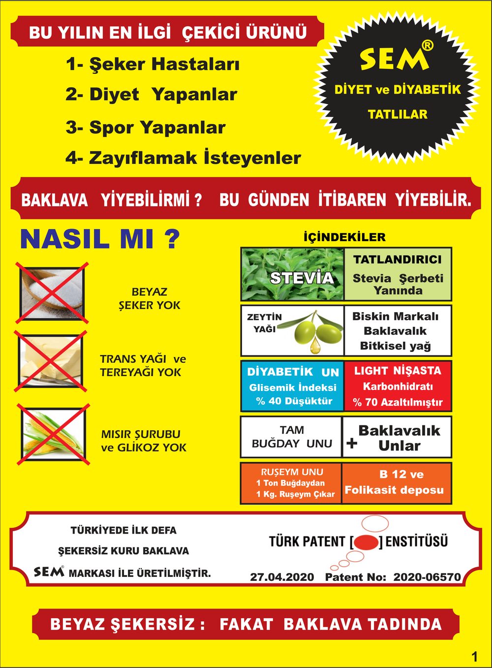Diyet ve Diyabetik Baklava Bilgilendirme Broşürümüz — sayfa 1